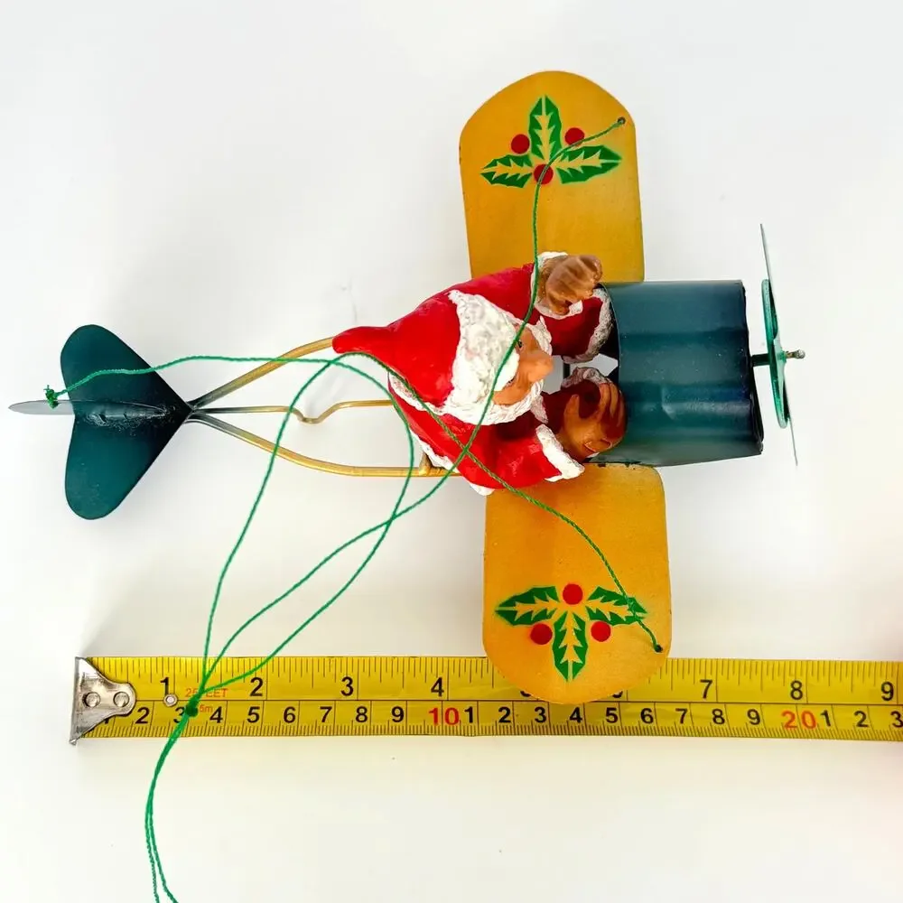 Rare Vintage Santa in Plane Metal Mobile Christmas Ornament